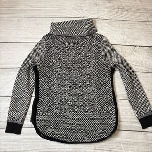 Lucky Brand Women's Cowl Neck Black and White Sweater Side Zippers Rounded Hem